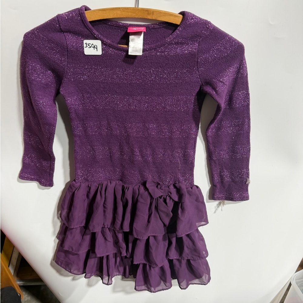 #3594-Girls' Purple Long Sleeve Ruffle Tunic Top